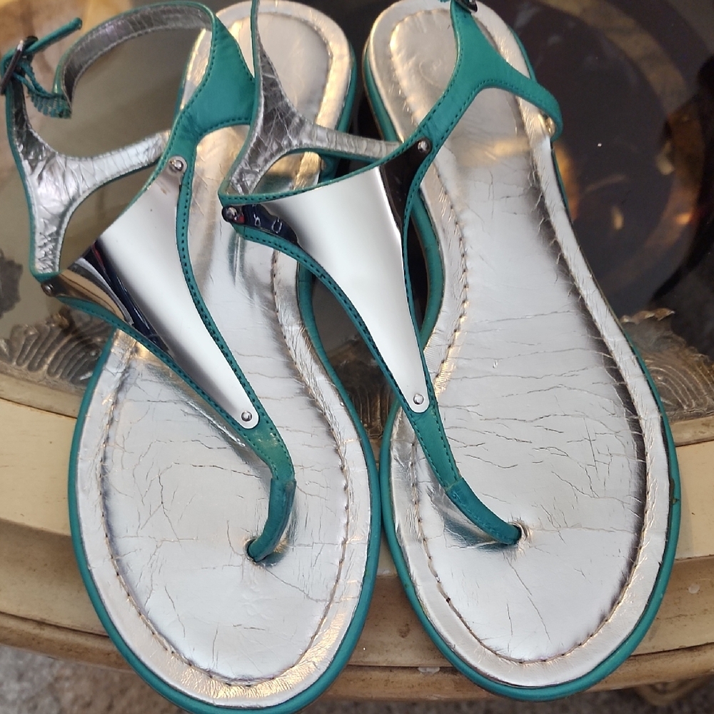 Fergie Silver and Teal Sandals
